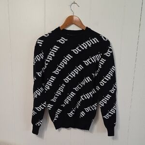 Forever 21 drippin Black & White Knit Sweater Mens S 100% Cotton Unisex